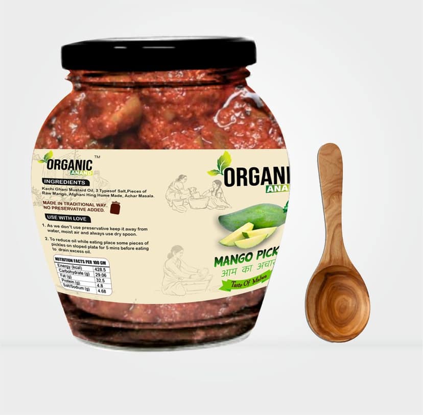 Organic Anand Pure & Natural Less Sweet Mango Pickle (Mitha Aam ka achar) Jaggery Mango Pickle,Homemade Aachar with Neemwood Spoon (350gm-Pack of 1) view 2