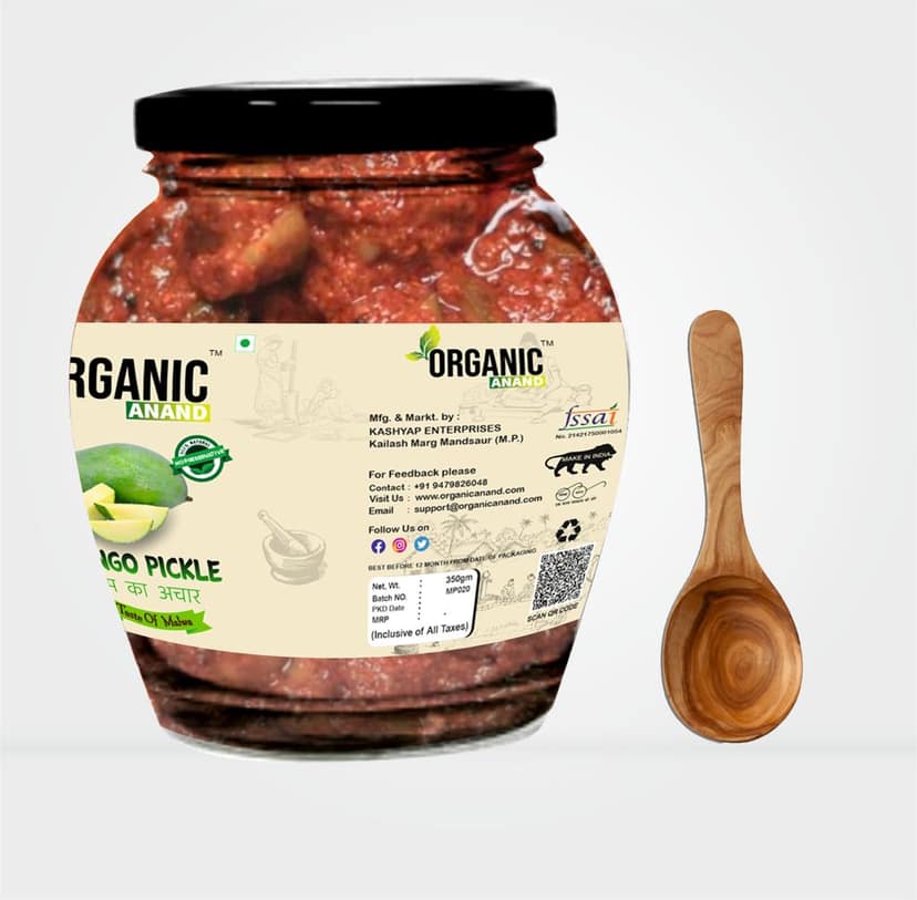 Organic Anand Pure & Natural Less Sweet Mango Pickle (Mitha Aam ka achar) Jaggery Mango Pickle,Homemade Aachar with Neemwood Spoon (350gm-Pack of 1) view 3