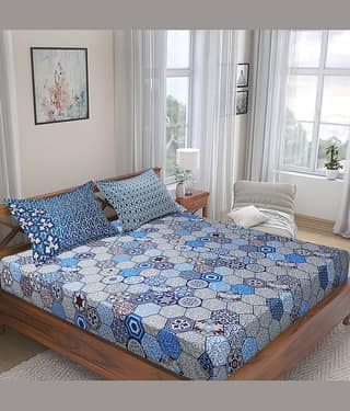 Home Candy Cotton King Bedsheet ( Blue )