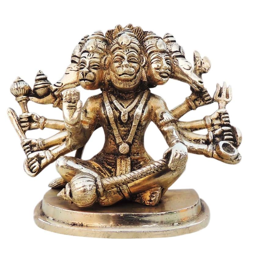 Brass Panchmukhi Hanuman Ji Decorative Murti - Handcrafted Idol, Height : 5.5 Inch (BSMAS1528 G) view 2