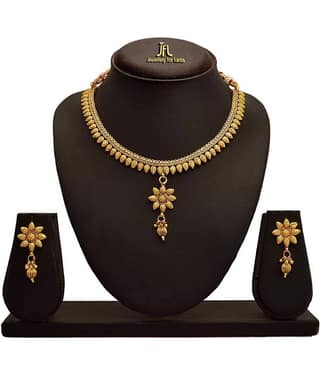 JFL - Jewellery For Less Copper Golden Traditional 22kt Gold Plated Necklaces Set