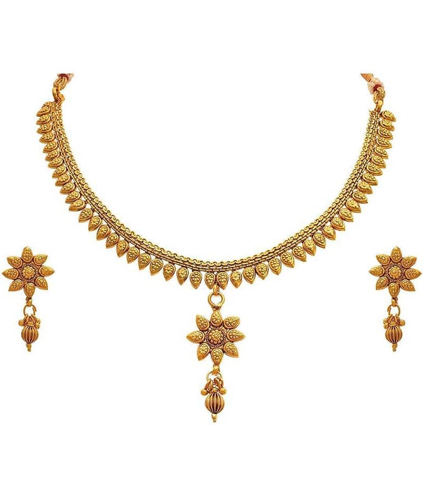 JFL - Jewellery For Less Copper Golden Traditional 22kt Gold Plated Necklaces Set view 2