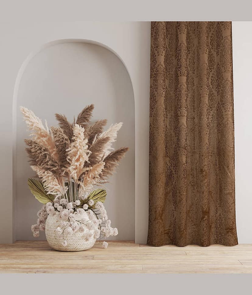 Kraftiq Homes Geometric Blackout Eyelet Curtain 9 ft ( Pack of 2 ) - Brown view 2