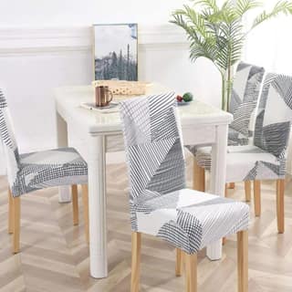 PENTHOOM Elastic Chair Cover Dining Stretchable | Removable Set of Washable and high 4 Elasticity Premium Fabric 2 Covers 6 Seat Slipcover Grey White Triangle