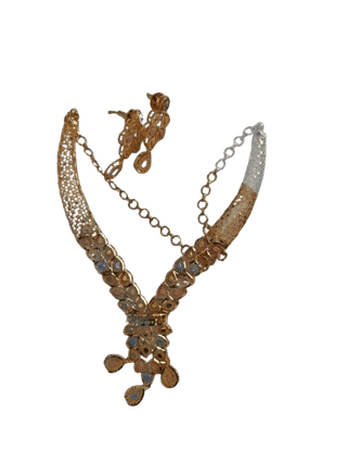 Gold Plated Kundan and Pearl Necklace Set with Earrings for Women