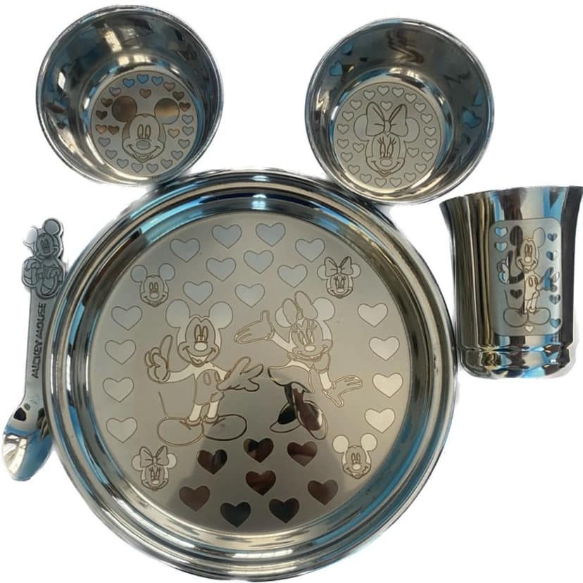 100% Stainless Steel Laser Printed Baby Dinner Set Micky Mouse Design view 2