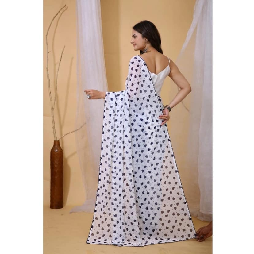 womens georgette printed saree with unstitched blouse 5mtr white blue pid63033 view 3