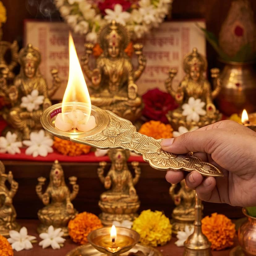 HAZEL Brass Kapoor Burner Big Size , Camphor Aarti Burner Holder for Pooja, Temple & Daily Prayer Use view 2