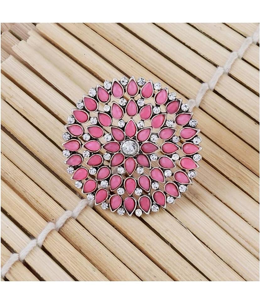 Fancy Look Silver Tone Adjustable Finger Ring For Women And Girl view 2
