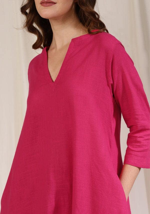 Fuchsia Asymmetric Cotton Kurta Paired with Pants view 5