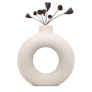 White Vase/ Office Desk Flower Vase Pampas Grass Vase Reinforced Ceramic Vase Round Shaped Vase Home Decor Centrepiece/ Decor Showpiece Donut Vase-6 in Pack of 1