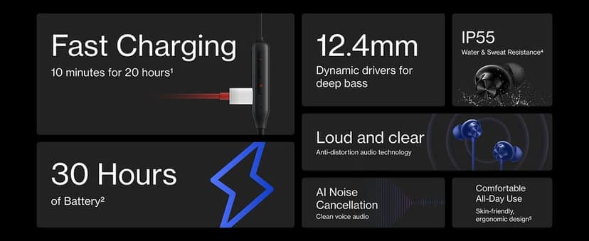 Oneplus Bullets Z2 Bluetooth Wireless in Ear Earphones with Mic, Bombastic Bass - 12.4 mm Drivers, 10 Mins Charge - 20 Hrs Music, 30 Hrs Battery Life, IP55 Dust and Water Resistant (Magico Black) view 9