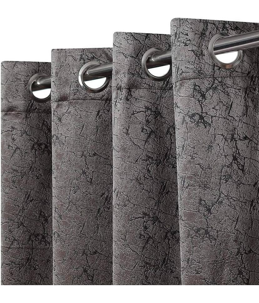 Kraftiq Homes Abstract Blackout Eyelet Curtain 9 ft ( Pack of 2 ) - Light Grey view 2