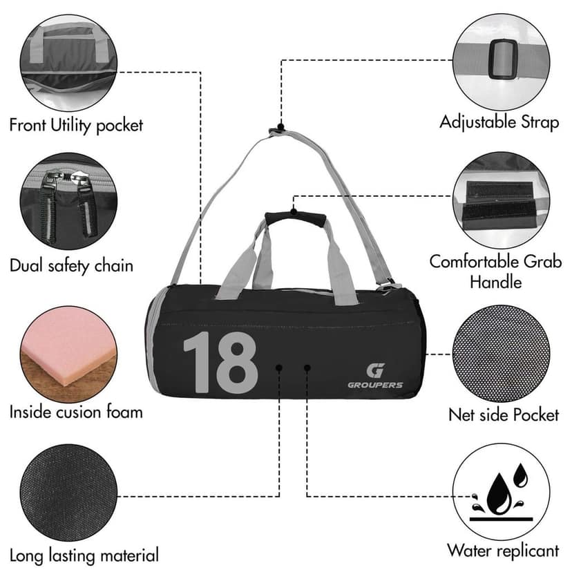 GROUPERS Sports Gym Bag with Shoe Compartment for Men and Women view 4