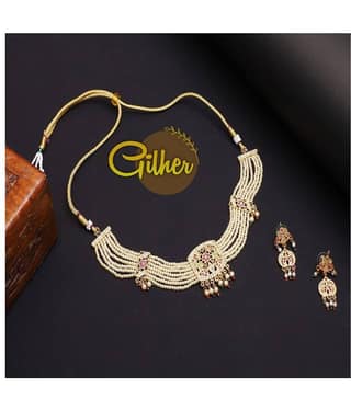 gilher Alloy Golden Traditional Necklaces Set Choker