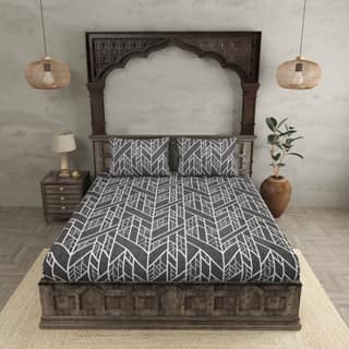 Quirky Home Fantasy Collection Premium Cotton Blend 180 TC Fitted King Wrinklefree Bedsheet with 2 Pillow Covers, New X Grey