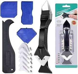 JD Fresh 5 in 1 Stainless Steel Head Scraper/Caulking Tool Kit/Sealant Finishing Grout Scraper/Gap Filler/Scraper Finishing Tool for Tiles/Countertop/Bathtubs/Sinks/Window/Home(Black/5 Silicone Pads)
