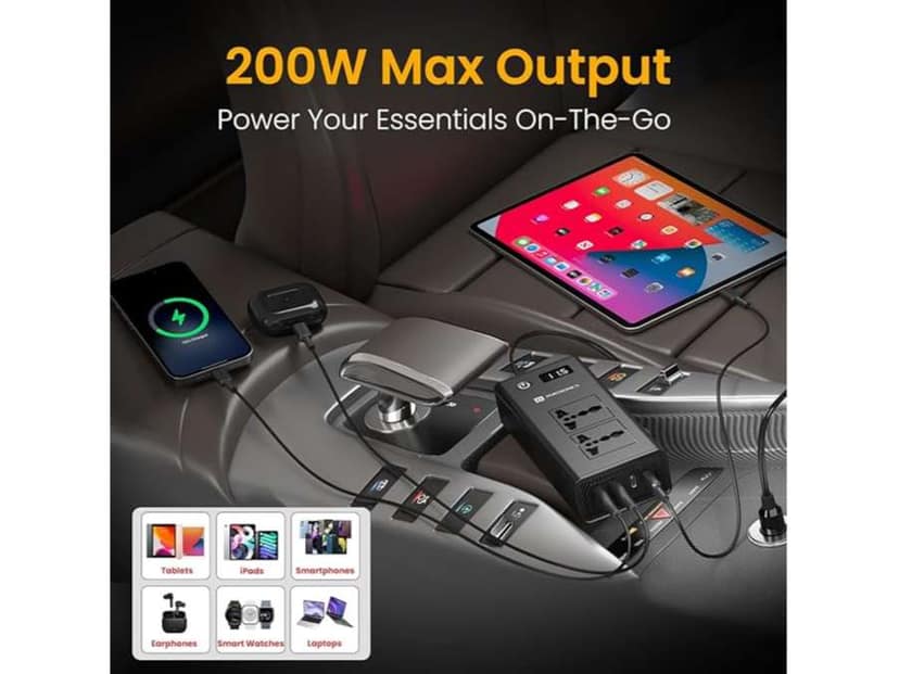 Portronics Zaptor Car Inverter with Dual AC Sockets, Dual 20W Type-C PD, Dual 36W USB-A Ports, Input Voltage Display, ON/OFF Switch for AC Sockets view 2