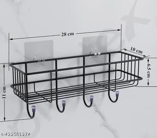 Bathroom Rack Self Adhesive Shelf and Shampoo Holder with 4 Hook