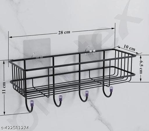 Bathroom Rack Self Adhesive Shelf and Shampoo Holder with 4 Hook