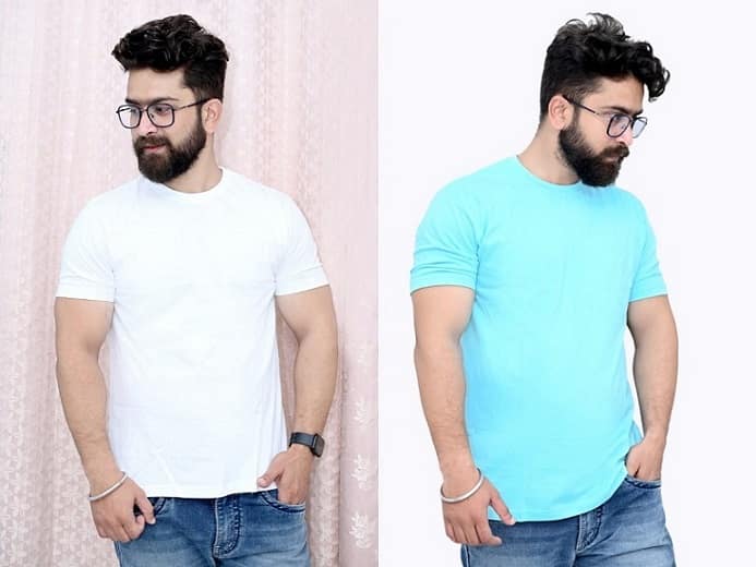 Tru Threads Solid Premium T-Shirt 2 Pcs Combo - White, Cyan (Size - M)