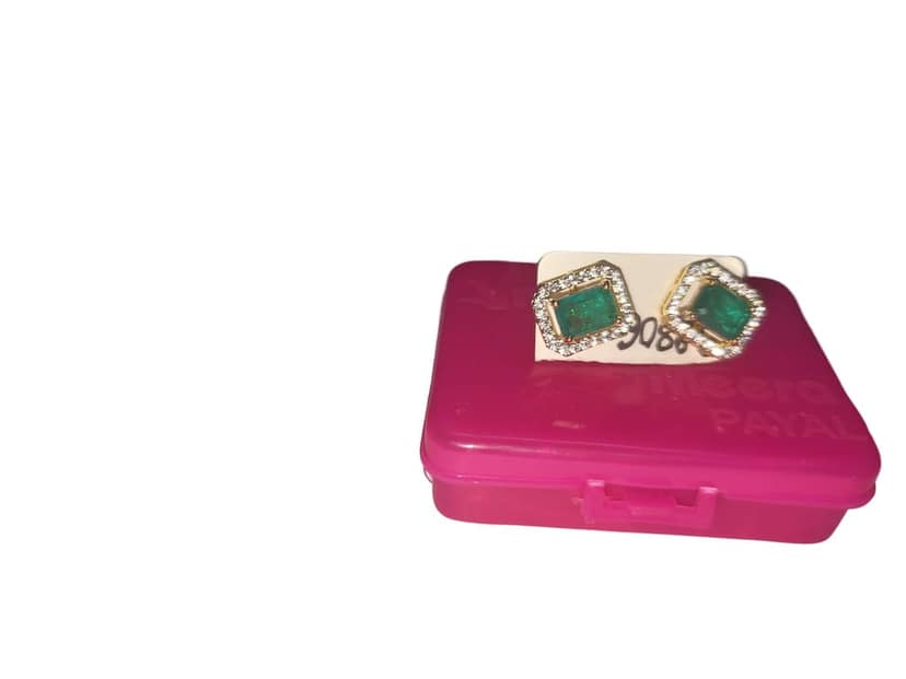 Gold plated Yellow Gold Emerald Stud Earrings