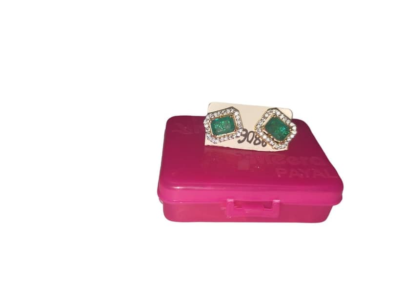 Gold plated Yellow Gold Emerald Stud Earrings view 4