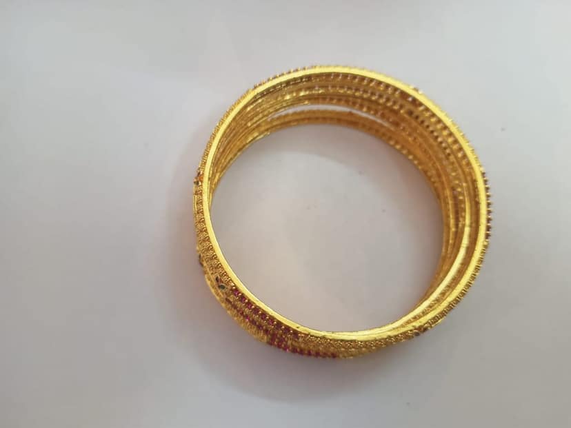 Gold Plated Bangle Set with Ruby Stones for Women