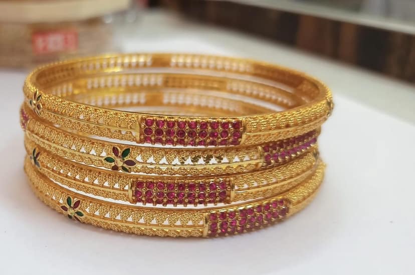 Gold Plated Bangle Set with Ruby Stones for Women view 4