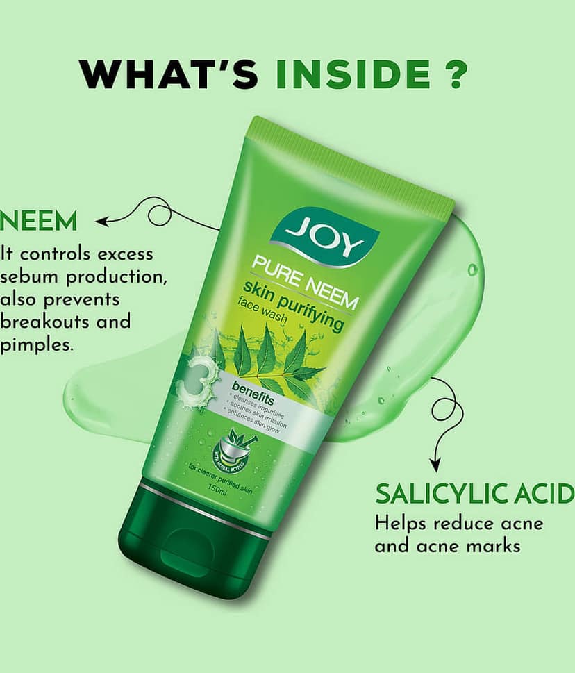Joy Skin Purifying Neem Face Wash For Oily Skin Fights Acne Pimples & Controls Excess Oil 50ml each (Pack of 3) view 2