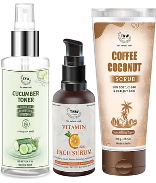 TNW - The Natural Wash Ultimate Coffee Coconut Scrub + Vitamin C Serum & Cucumber Toner Facial Kit mL Pack of 3