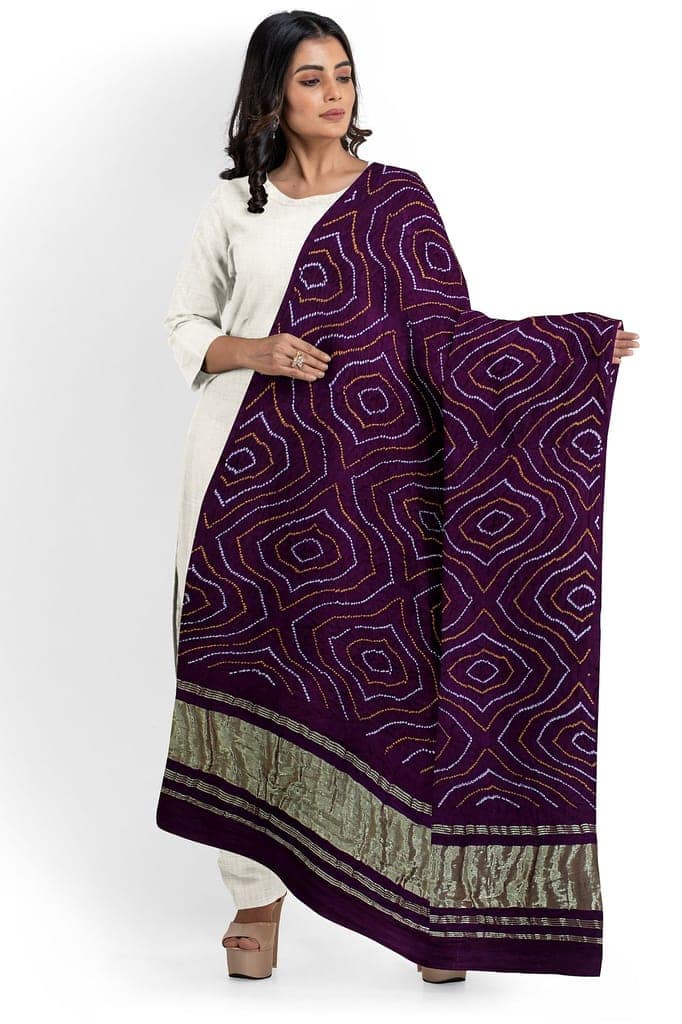 Garvi Gurjari (A Gujarat Govt Enterprise) Purple Handwoven Gaji Silk Bandhani Dupatta(GGCGBD21) view 2