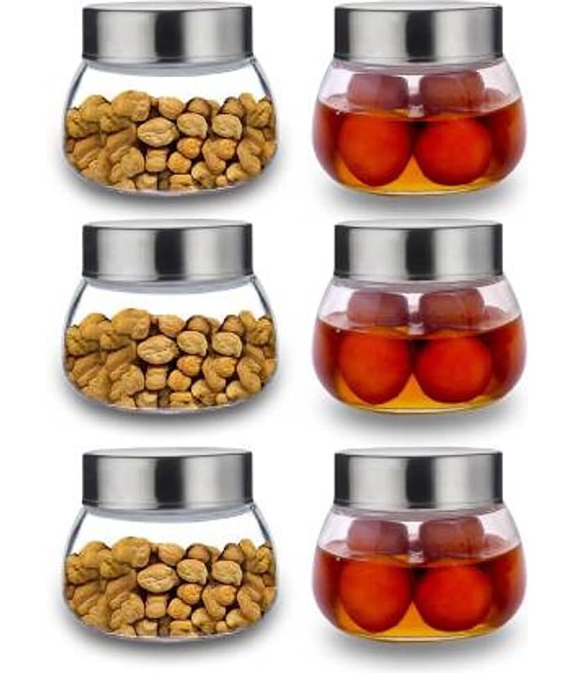 CROCO JAR Glass Transparent Spice Container ( Set of 6 )
