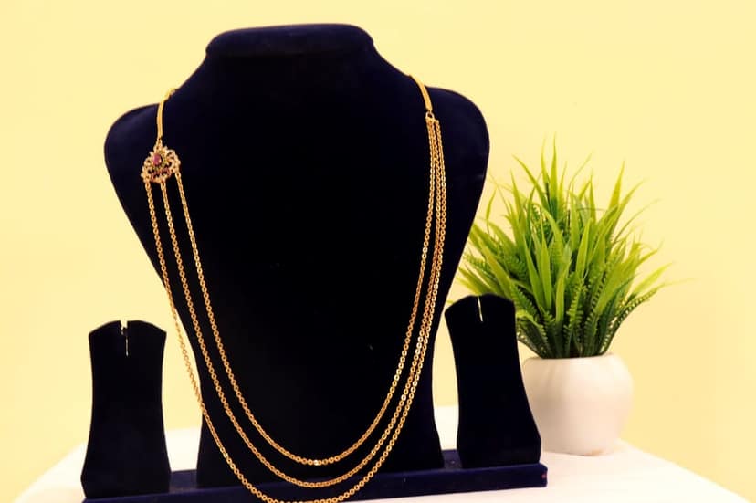 Bridal Gold Plated Long Necklace Set with Earrings for Women view 2