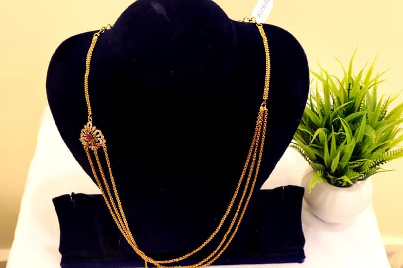 Bridal Gold Plated Long Necklace Set with Earrings for Women view 3