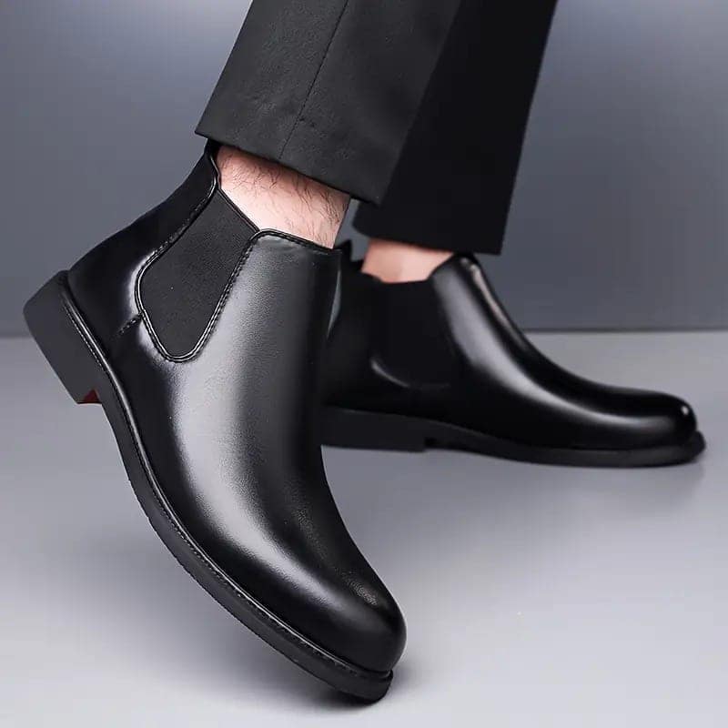 WUGO:: Latest Trendy Men Solid Faux Leather Black Chelsea Boots | Stylish Slip-On Casual Boots For Men's & Boys (Free Home Delivery) view 3