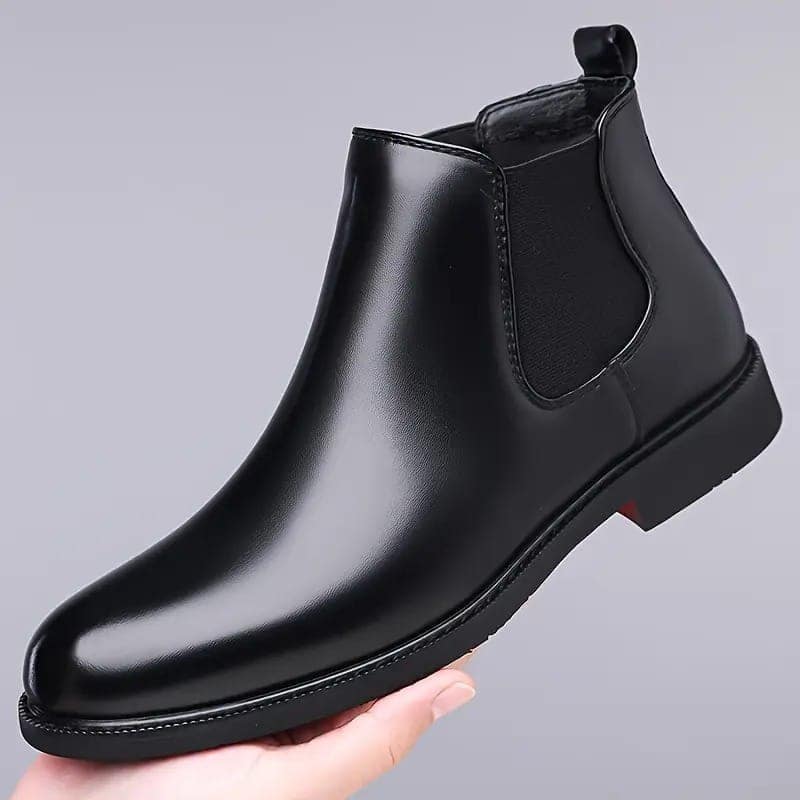 WUGO:: Latest Trendy Men Solid Faux Leather Black Chelsea Boots | Stylish Slip-On Casual Boots For Men's & Boys (Free Home Delivery) view 4