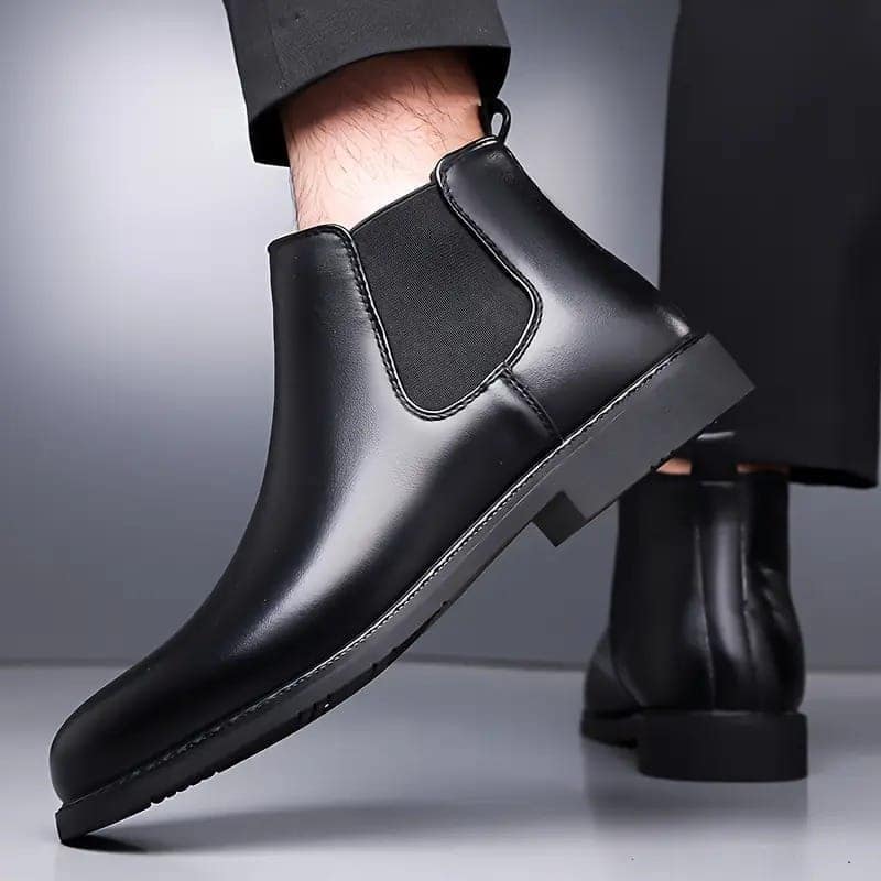 WUGO:: Latest Trendy Men Solid Faux Leather Black Chelsea Boots | Stylish Slip-On Casual Boots For Men's & Boys (Free Home Delivery) view 5
