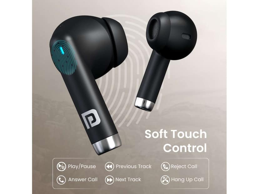Portronics Twins S18 Pro in Ear TWS Earbuds with 30H Playtime, in Built HD Mic, Game/Music Mode, 13mm Dynamic Driver, Low Latency, Touch Control, Type C Fast Charging, Light Weight, Comfy Fit - Black view 2