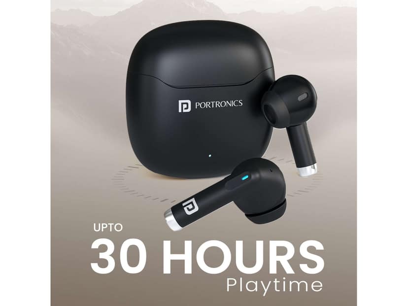 Portronics Twins S18 Pro in Ear TWS Earbuds with 30H Playtime, in Built HD Mic, Game/Music Mode, 13mm Dynamic Driver, Low Latency, Touch Control, Type C Fast Charging, Light Weight, Comfy Fit - Black view 3