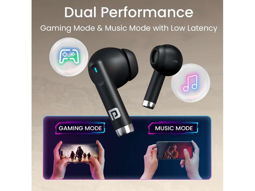 Portronics Twins S18 Pro in Ear TWS Earbuds with 30H Playtime, in Built HD Mic, Game/Music Mode, 13mm Dynamic Driver, Low Latency, Touch Control, Type C Fast Charging, Light Weight, Comfy Fit - Black view 4