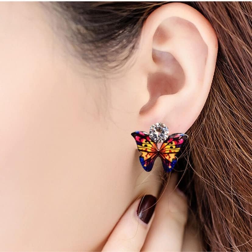 Jewelryklub Zircon Studded Multicolored Butterfly Design Stud Earrings For Girls & Women Design 10 view 5