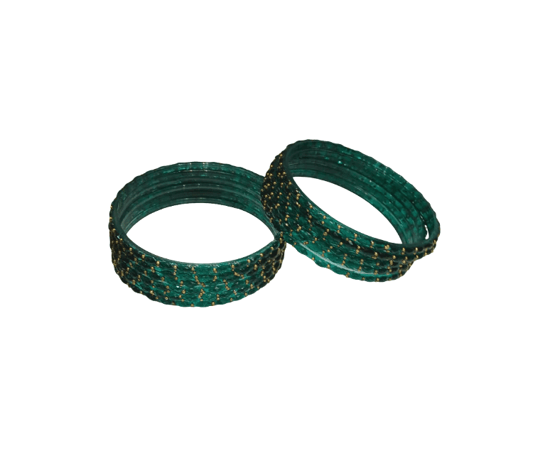 Elegant Emerald Green Faceted Bangles with Gold Accents Set view 2