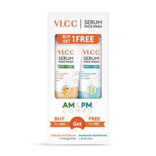 VLCC Salicylic Acid & Orange Peel Serum Facewash - 150 ml for Deep Pore Cleansing for AM | with Free Hyaluronic Acid & Aloe Vera Serum Facewash - 150 ml to Strengthen Skin Barrier for PM (B