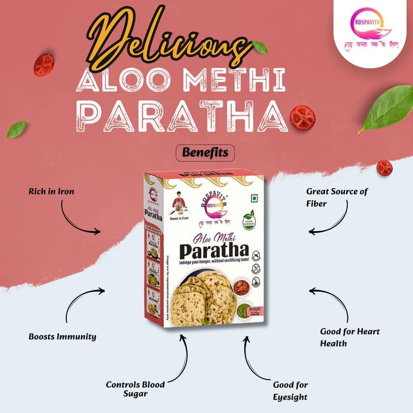 Aloo Methi Paratha | Paratha Premix 300 Gm, Peanut Chutney 50g and Mix Pickle 50g | Ready To Cook | Rich in Protein & High Fiber view 6