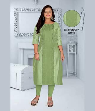 Hetsa Women Chanderi Embroidered A-line Kurti ( Green )