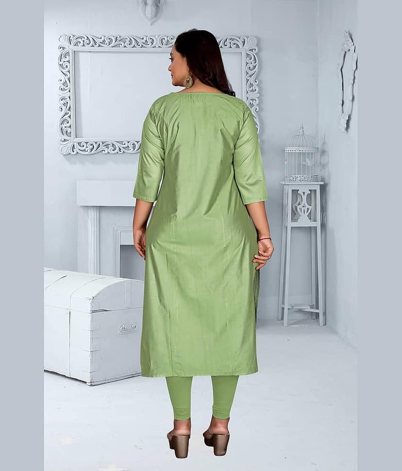 Hetsa Women Chanderi Embroidered A-line Kurti ( Green ) view 2