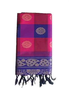 Pink and Purple Silk Saree with Floral Brocade and Tassels