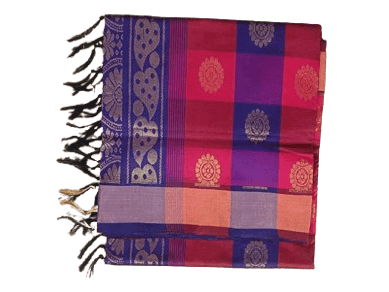 Pink and Purple Silk Saree with Floral Brocade and Tassels view 3