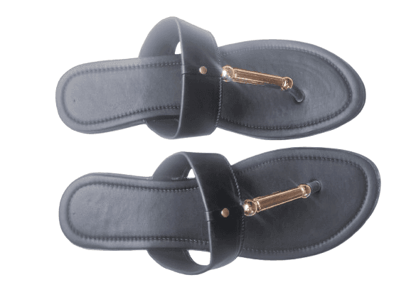 Black Flip-Flop Sandals with Gold Accent